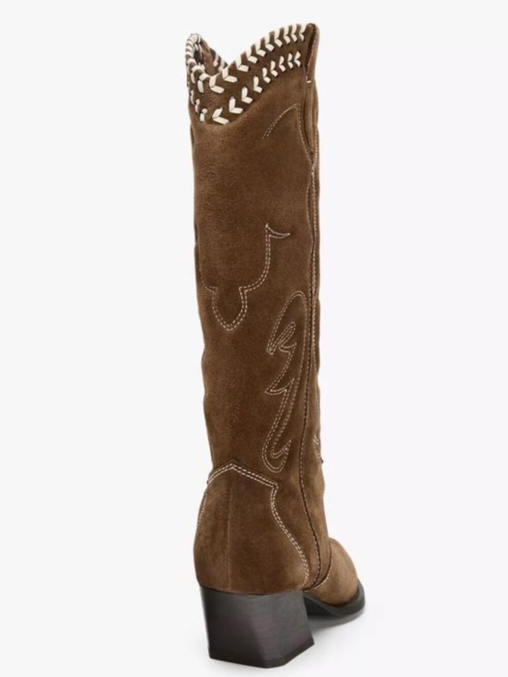 ZARA Suede Embroidered Cowboy Boots | Heart Cutout | Whipstitch | Brown | NWT | - Picture 4 of 16